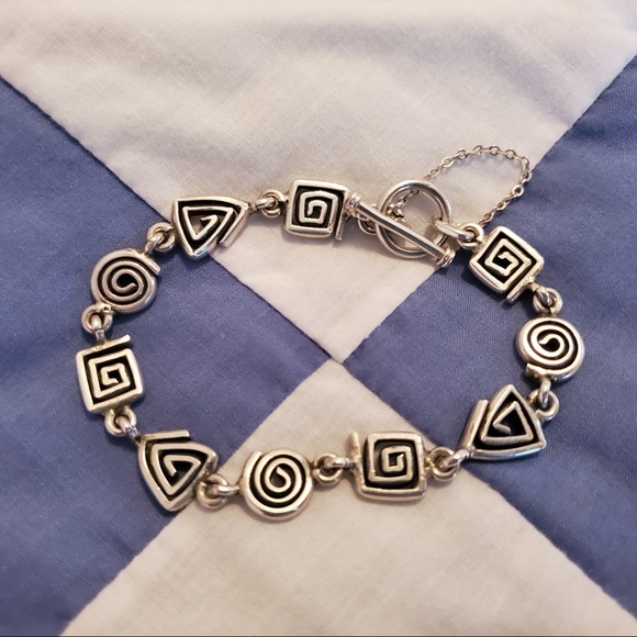 Silpada 925 Silver Geometric Design Bracelet with Safety Chain RARE - Picture 4 of 16